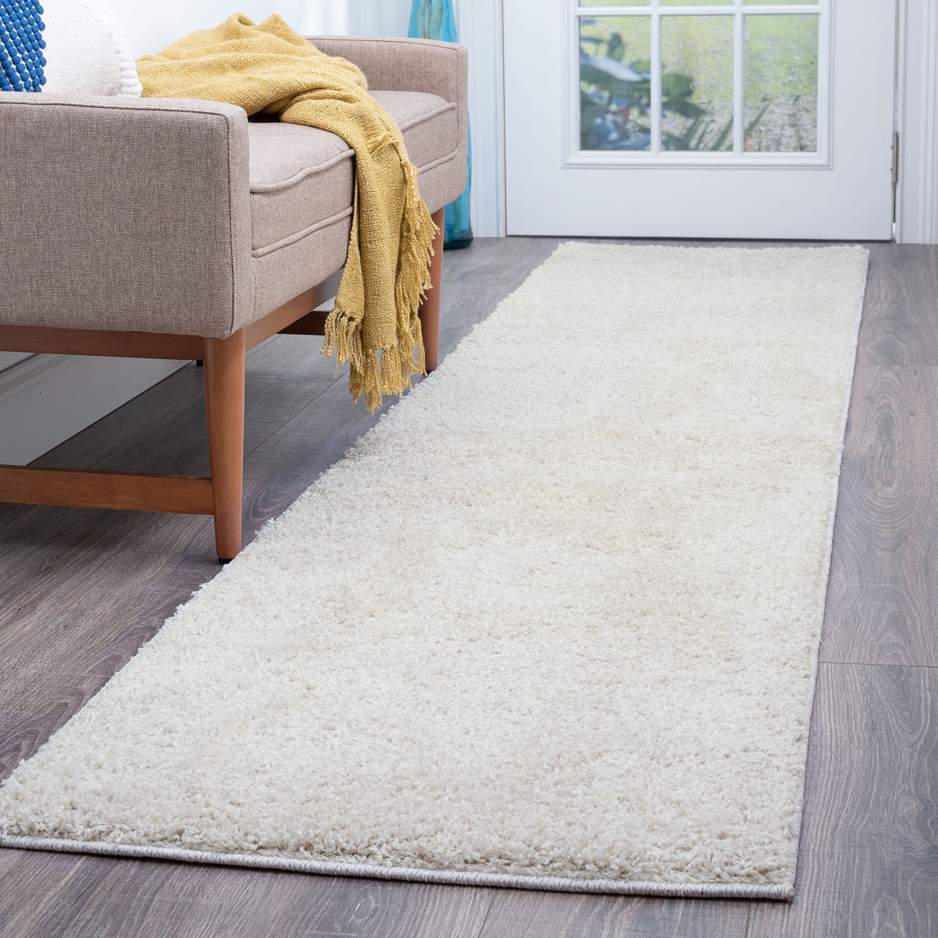 Shag 2x10 Area Rug Thick (2'3'' x 10') Solid Cream Indoor Runner Easy to Clean