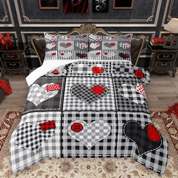Homewish Plaid Heart Print Bedding Comforter Set,Happy Velantine'S Day Twin Comforter Sets,Modern Geometric Checkered Bedding Set For Girls Kids,Microfiber Bedroom Decor,2 Pieces