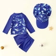 thumbnail image 4 of Boys 3 Piece Swimsuit Half Zip Long Sleeve Tops Elastic Waist Shorts Stretchy Quick Dry Bathing Suit With Hat (18 Months, Dark Blue), 4 of 9