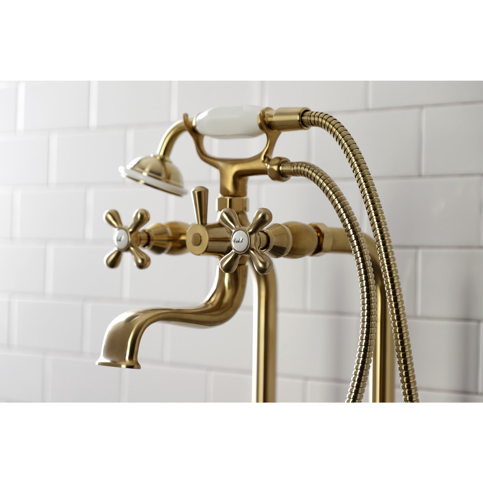 Kingston Brass CCK226K7 Kingston Freestanding Clawfoot Tub Faucet Package with Supply Line, Brushed Brass