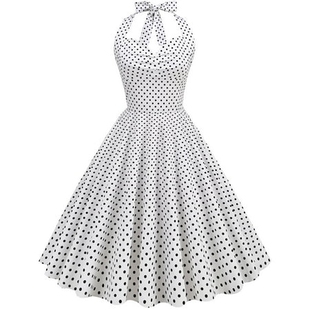 

Hfyihgf Women s Vintage Polka Dot Halter Dress 1950s Polka Dot Retro Rockabilly Cocktail Homecoming Prom Party Swing Tea Dresses(White M)