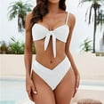 thumbnail image 2 of Fsqjgq Womens V Neck Tankinis Swimsuits Front Tie Knot Backless Two Piece Bikini Sets Solid Brazilian Bathing Suit Beachwear XS, 2 of 4