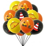 24Pcs Construction Balloons, 12 inch Black Orange Yellow Balloons,Excavator Helmet Warning Printed Latex Balloons for Construction Party Birthday Truck Theme Baby Shower Boys Party Supplies