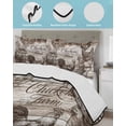 thumbnail image 4 of Quilts Twin Size Bedding Set, Brown Vintage Rooster Lightweight Quilted Comforter, Farmhouse Wooden Chickens Farm Soft Reversible Bedspread Coverlet with Pillow Covers for All Season, 68" x 86", 4 of 7