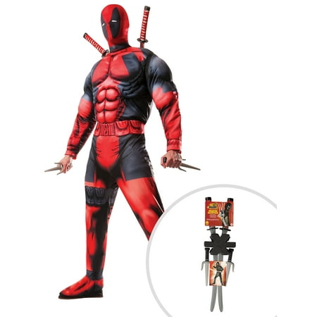 Adult Deluxe Deadpool Muscle Chest Costume and Dragon Weapon Ninja Set