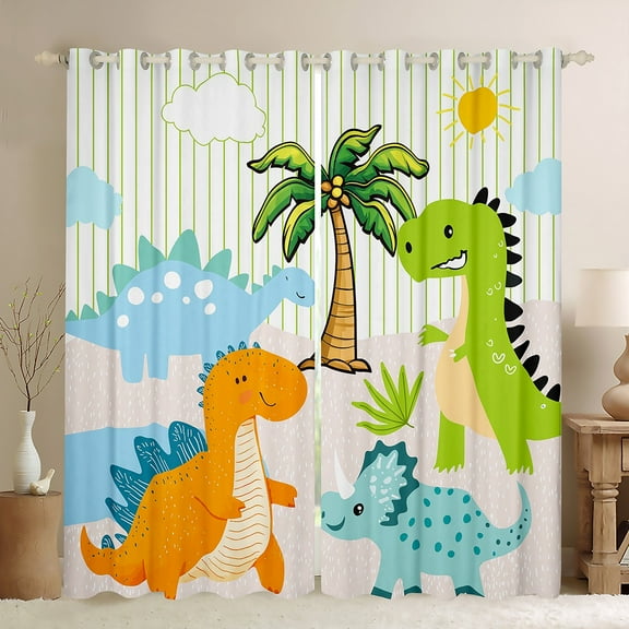 Castle Fairy Cartoon Dino Dinosaur Black Out Curtains for Child Preppy,Jungle Animal Curtains Pack Of 2 (42X63 Each),Geometric Stripes Bedroom Curtains,Breathable Home Decor