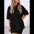thumbnail image 4 of Traje Casual de Dos Piezas para Mujer, Camisa Holgada de Verano, Pantalones Cortos de Ciclismo, Ropa de Viaje para el Aeropuerto. Negro M, 4 of 7