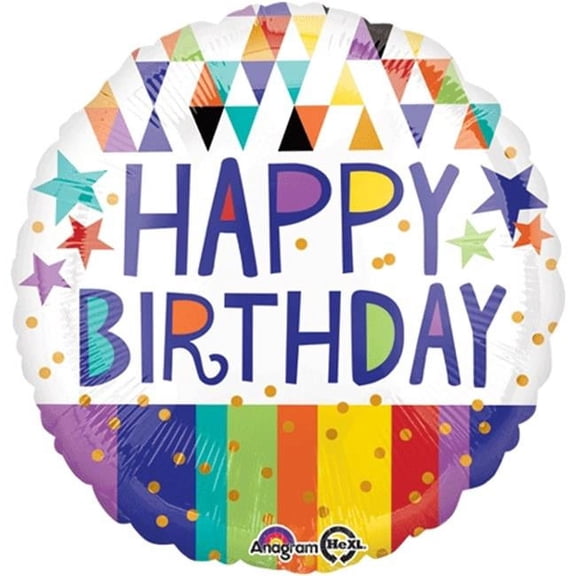 Loftus International A3-4555 18 in. Birthday Triangles, Stripes & Stars Balloon - Pack of 5