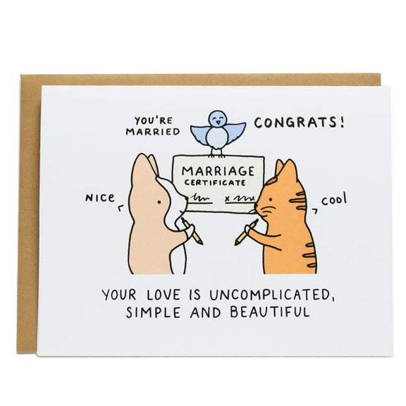 Adorable Marriage Congratulations Card – Cute Cartoon Design with Animals – Blank Inside for Personal Messages – Perfect for Weddings and Anniversaries