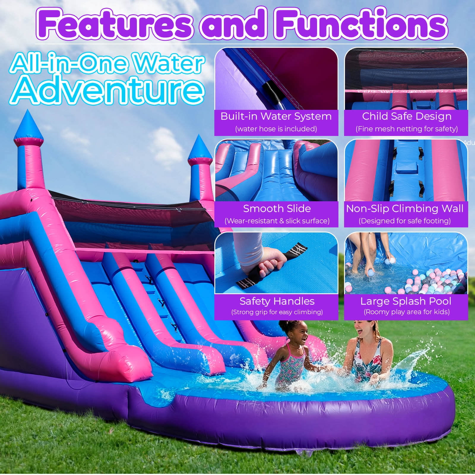 OFFMUST 21FT(L) Commercial Inflatable Water Slide for Adults Kids, Dual Lane with Big Splash Pool Blower Included