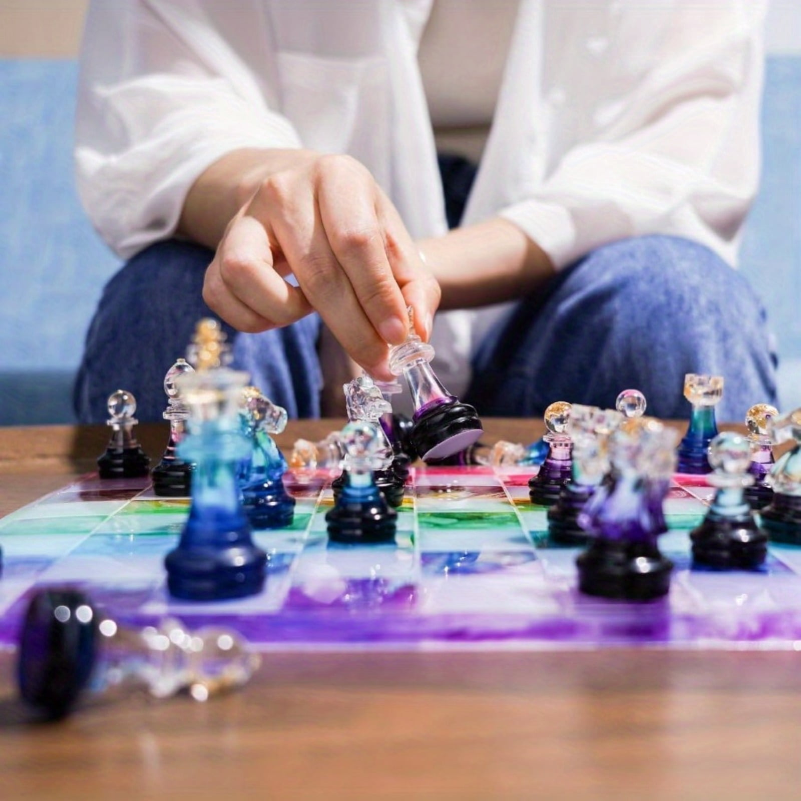 18Pcs/Set Chess Resin Molds, Epoxy Resin Chess Set Molds, Containing 16 Pieces Chess Checkers and Chess Board Epoxy Silicone Molds, Resin Casting Molds for DIY Chess Board Making