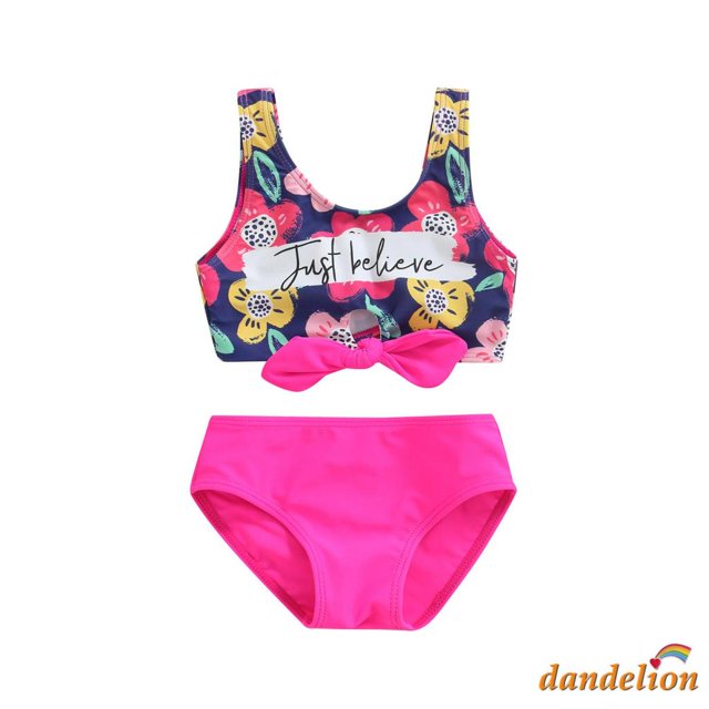 Dandelion-2-6 Años Bebé Niña Dos Piezas Trajes De Baño , Carta Impresión Floral Chaleco De Nudo Giro Delantero Con Calzoncillos Gao Jiahui unisex