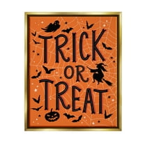 Stupell Industries Trick Or Treat Spider Web Graphic Art Metallic Gold Floating Framed Canvas Print Wall Art, Design by Nina Seven