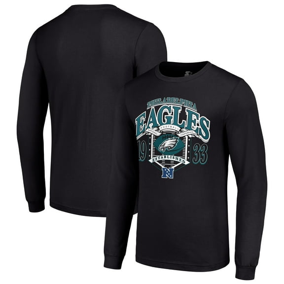 Men's Starter Black Philadelphia Eagles Retro Long Sleeve Graphic T-Shirt