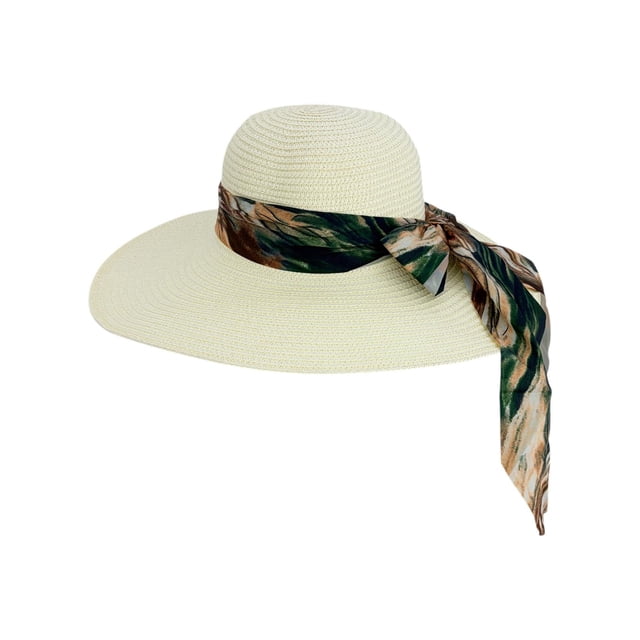 Sombrero de Playa Con Liston Para Mujeres Ala Ancha 42 cm crema