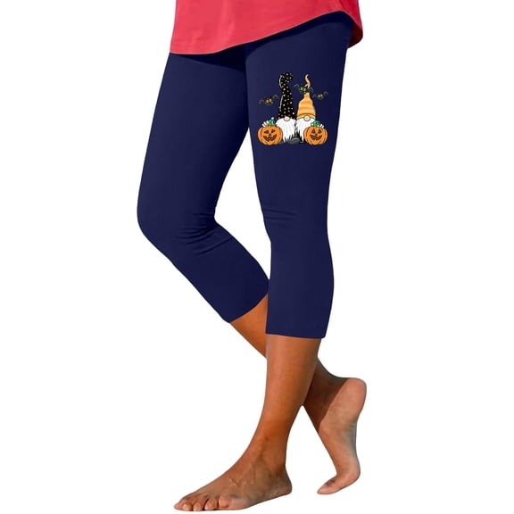 Bovemsi Workout Clothes for Women Vacation Outfits for Women Blue High Waist Stretchy Halloween Graphic Yoga Pants, 7/8 Length Slim Workout Running Leggings M