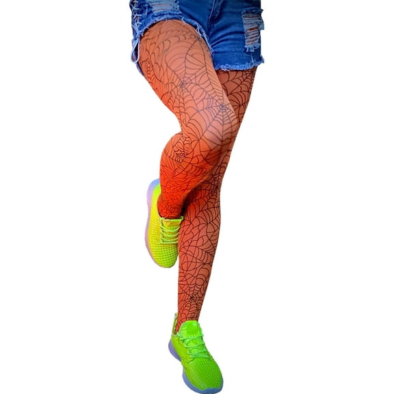 Neon Orange Tights Spider Webs for Women