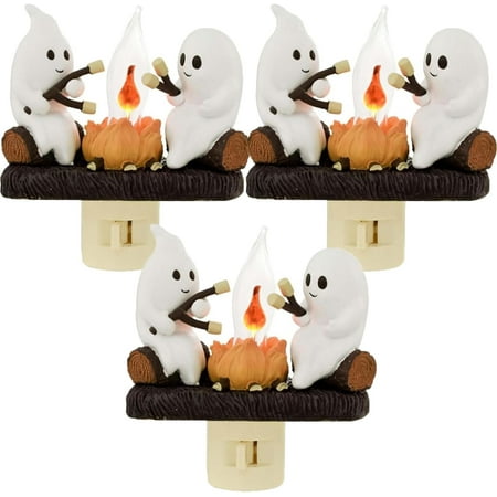 

2024 Ghost Campfire Flickering Nightlight - Halloween Night Light Plug into Wall Faux Campfire Night Light Spooky Fire Marshmallow Night Light Halloween Decorations (3Pcs)