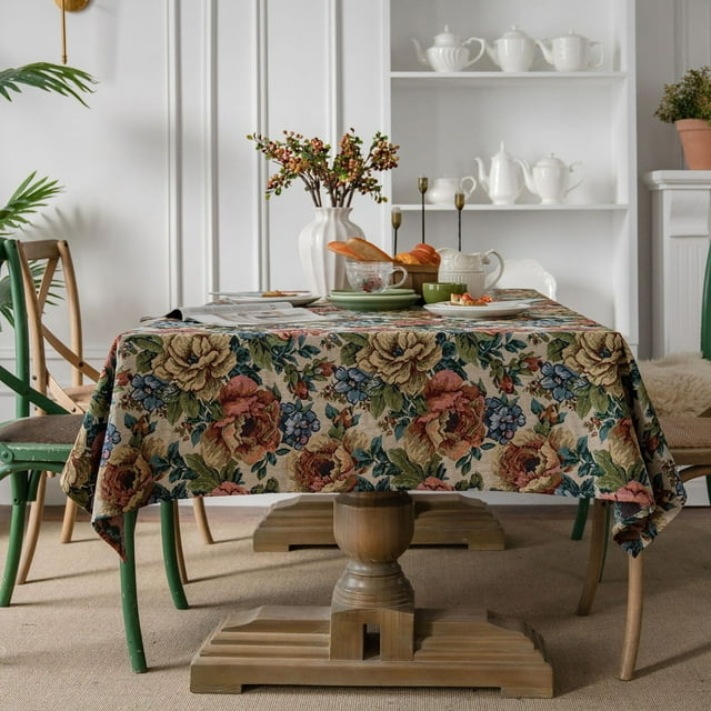 Oil-Proof Rectangular Tablecloth with Blue Flower Print - Thicker, Soft, Washable, and Dust-Proof - Ideal for Dining Tables and Home Decor