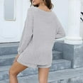 thumbnail image 5 of Lounge Sets for Women 2 Piece Knitted Fashion Casual Outfits Long Sleeve Pullover Sweatshirt Tie Waist Shorts Tracksuit, Gray, L, 5 of 7