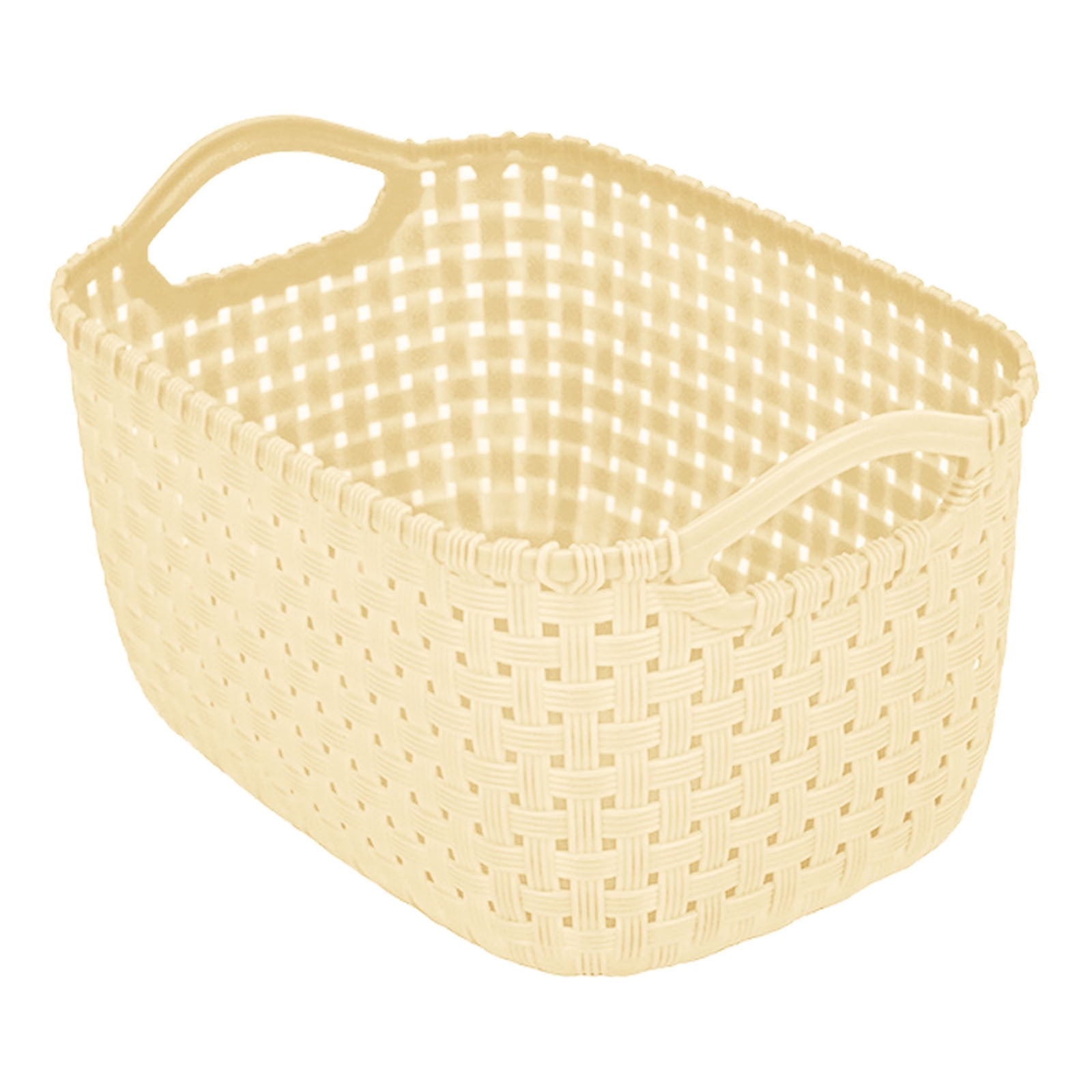 Plastic Woven Storage Basket with Reinforced Handles Multi‑Purpose Household Organizer Bin for Bedroom Bathroom Closet Living Room