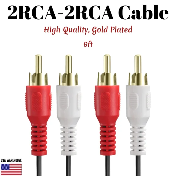 PRIME- 6Ft Audio 2Rca Male To 2Rca Male Cable 2 Rca Stereo Red White Aux 2 Rca Wire
