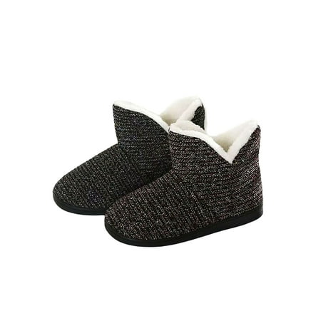 

Lacyhop Women Color Stitching Plush Slip On Warm Boots Slipper