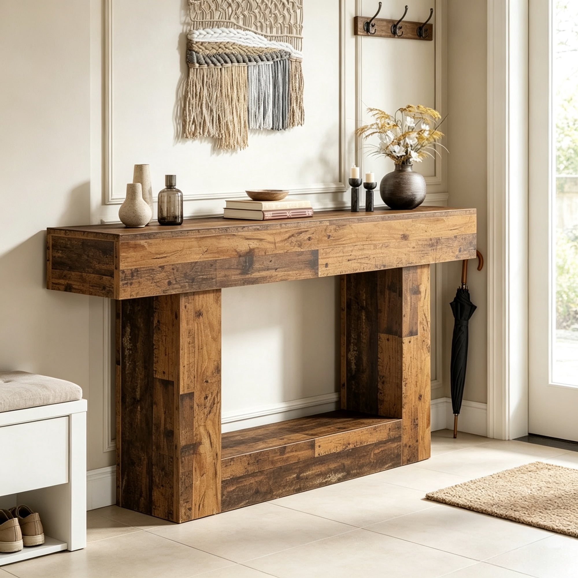 68.5 in Farmhouse Wooden Console Table, 2-Tier Sofa Table for Entryway