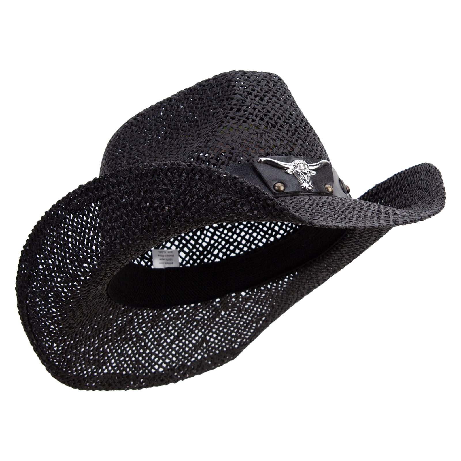 Big Size Bull Emblem Coyboy Hat - Black 2XL-3XL