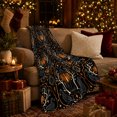 thumbnail image 3 of Ravens And Glowing Lanterns In Ornamental Frames, Soft Flannel Blanket with ornate dark Ornamental Damask Print, Housewarming Gift and Home Decor for Bedroom and Living Room, 3 of 7