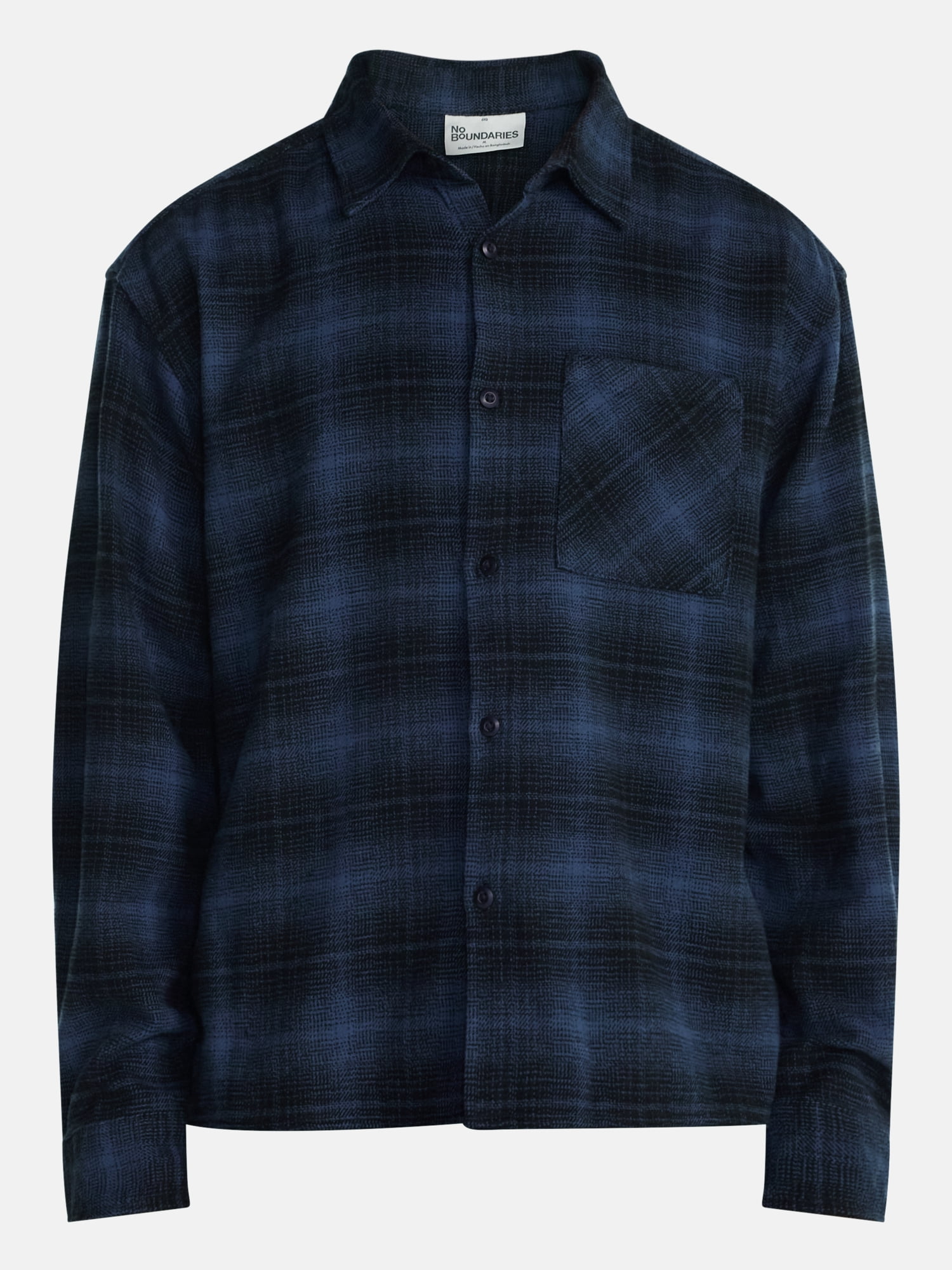 No Boundaries Boxy Cotton Plaid Flannel with Long Sleeves, Men's and Big Men's XS-4XLT