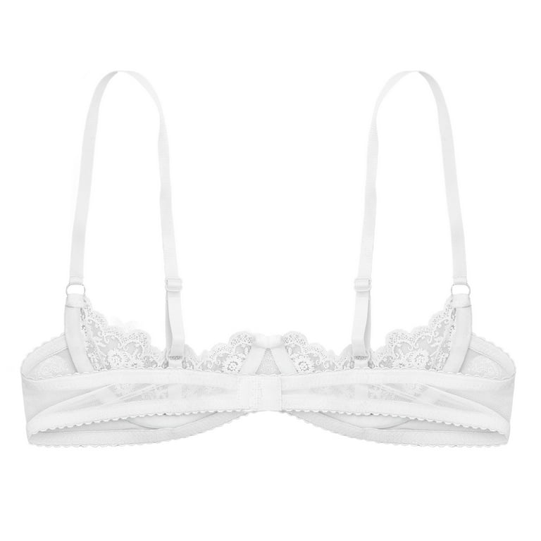 US Woman's Lace 1/4 Demi Cup Push Up Shelf Bra Underwire Hollow Out Bra  Crop Top