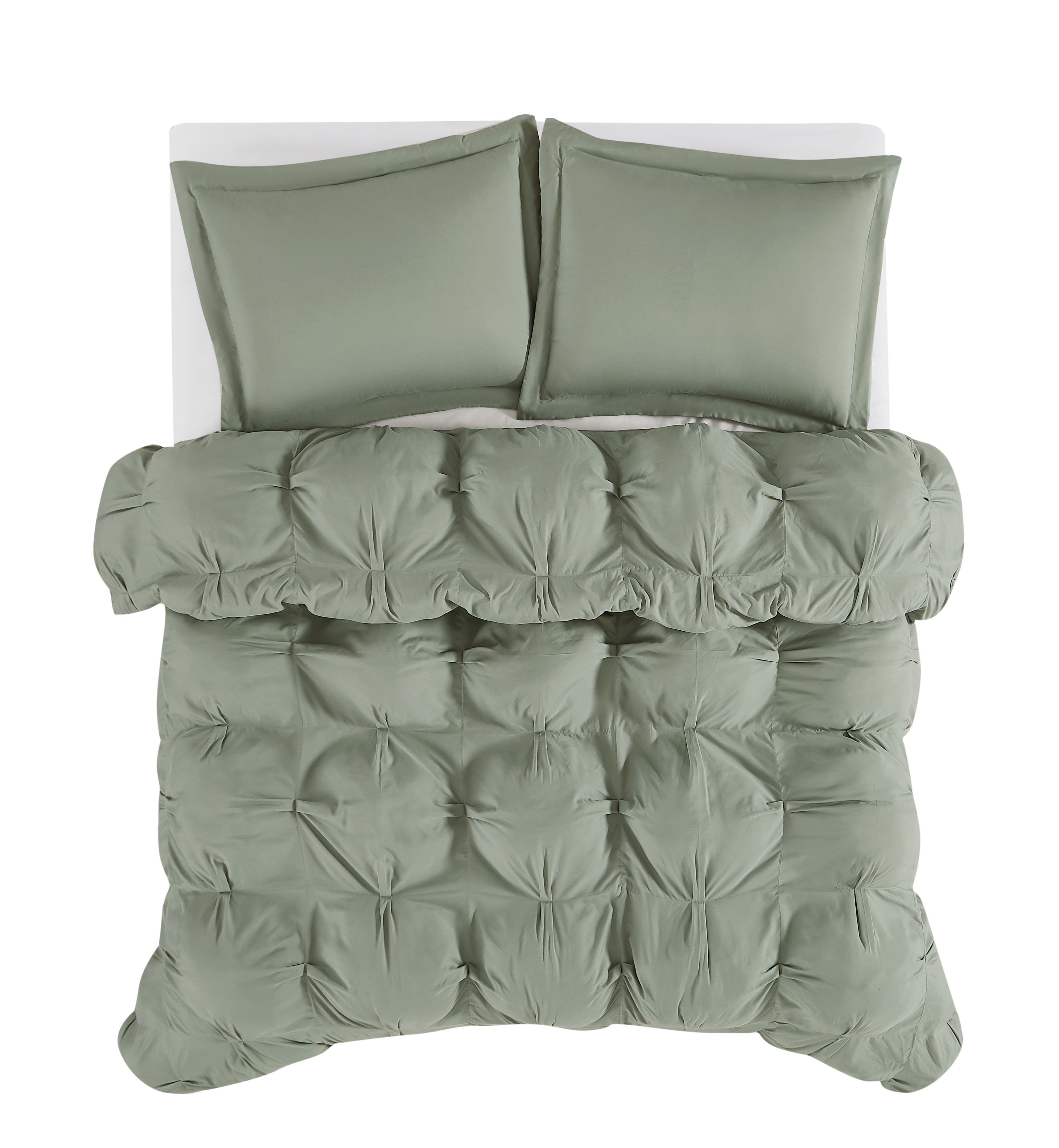 Truly Soft Cloud Puffer Boxed Pleat 100% Microfiber Polyester Green 2-Piece Twin Comforter Set, Solid Casual themed, Adult Bedding, OEKO-TEX Certified