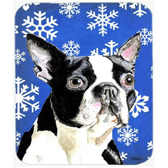 Boston Terrier Winter Snowflakes Holiday Mouse Pad, Hot Pad or Trivet