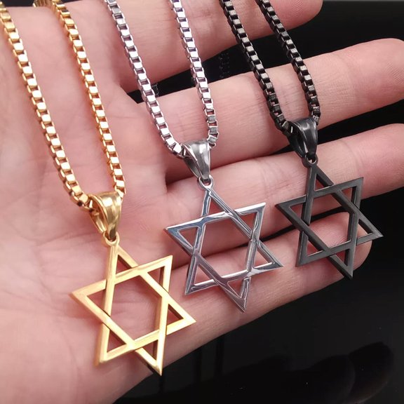 HOOUN 3pcs Lot Stainless Steel Simple Star of david Pendant necklace Women Men 24''