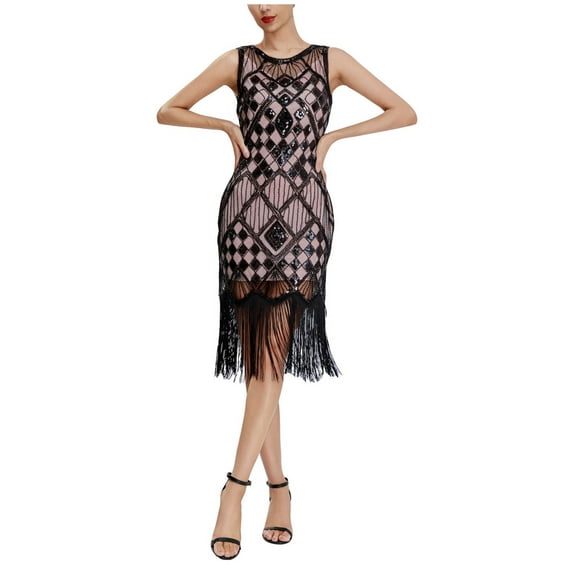 Womens 1920s Flapper Dress Vintage Personality Long Fringe Dress Roaring 20s Sequins Beaded Dress