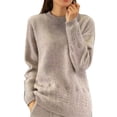thumbnail image 3 of ManxiVoo Women's Round Neck Knit Sweater with Floral Crochet Design Vintage Style Pullover Top S Size Khaki, 3 of 9