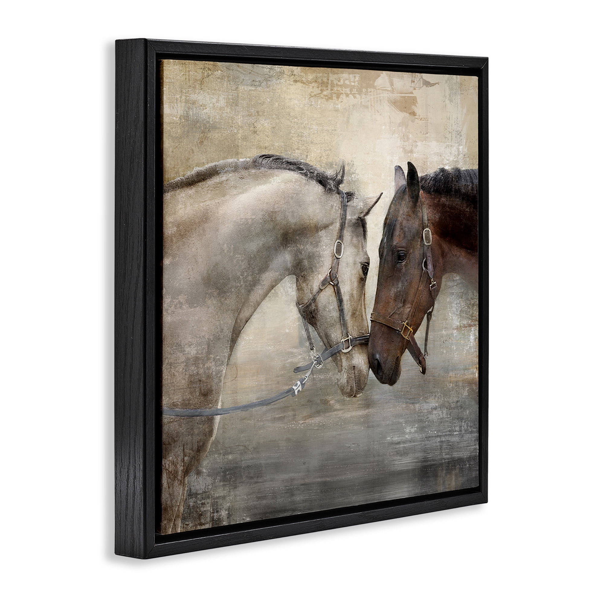 Stupell Industries Loving Horse Couple Animals & Insects Painting Black Floater Framed Canvas Art Print Wall Art, 18 x 18