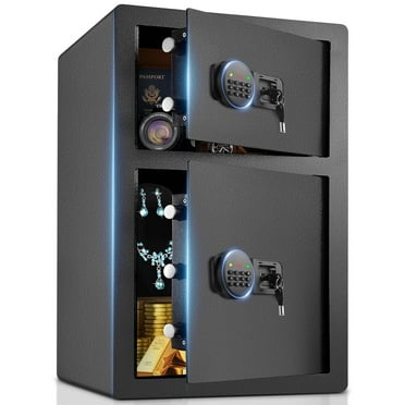 SRWTRCHRY 5.0 Cu ft Large Safe Box, Dual Door Home Safe with Digital Keypad and Deposit Slot & Alarm System, Money Safe With Mute Function and LED Light, Safe for Money Valuables