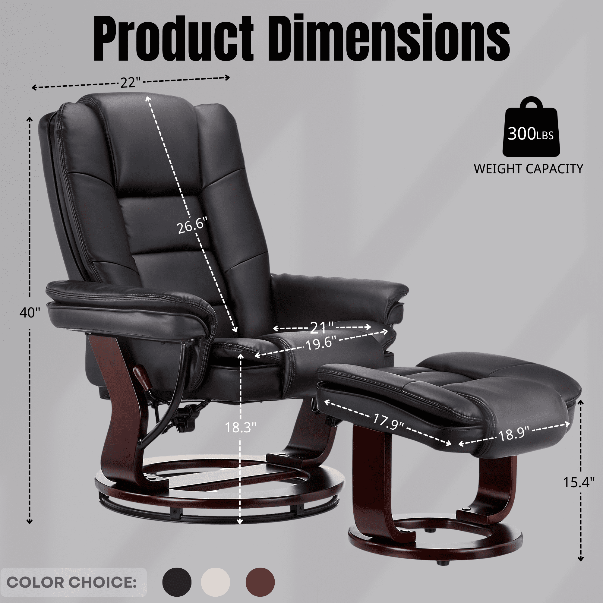 32'' Wide Manual Swivel Standard Recliner with Ottoman,Faux Leather,Black