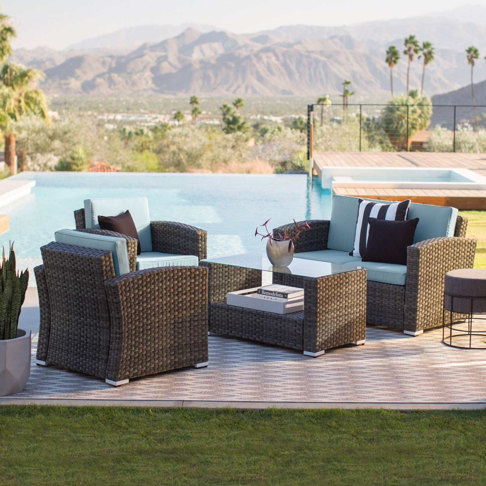 Coral Coast Dursey All-Weather Wicker 4 Piece Patio Conversation Set with Cushion by