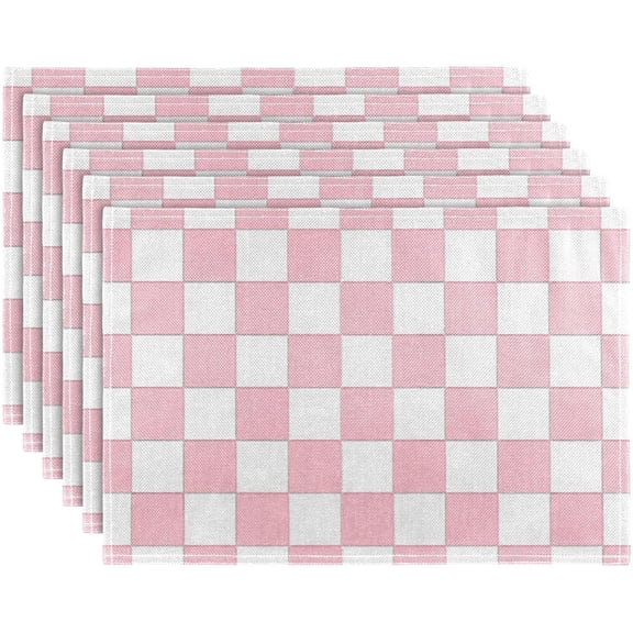 Pink Plaid Placemats Set of 6,Buffalo Check Dining Table Mats,Non-Slip Washable Place Mats Farmhouse Kitchen Table Placemats for Indoor Outdoor Party Wedding Decoration,12x18 inch