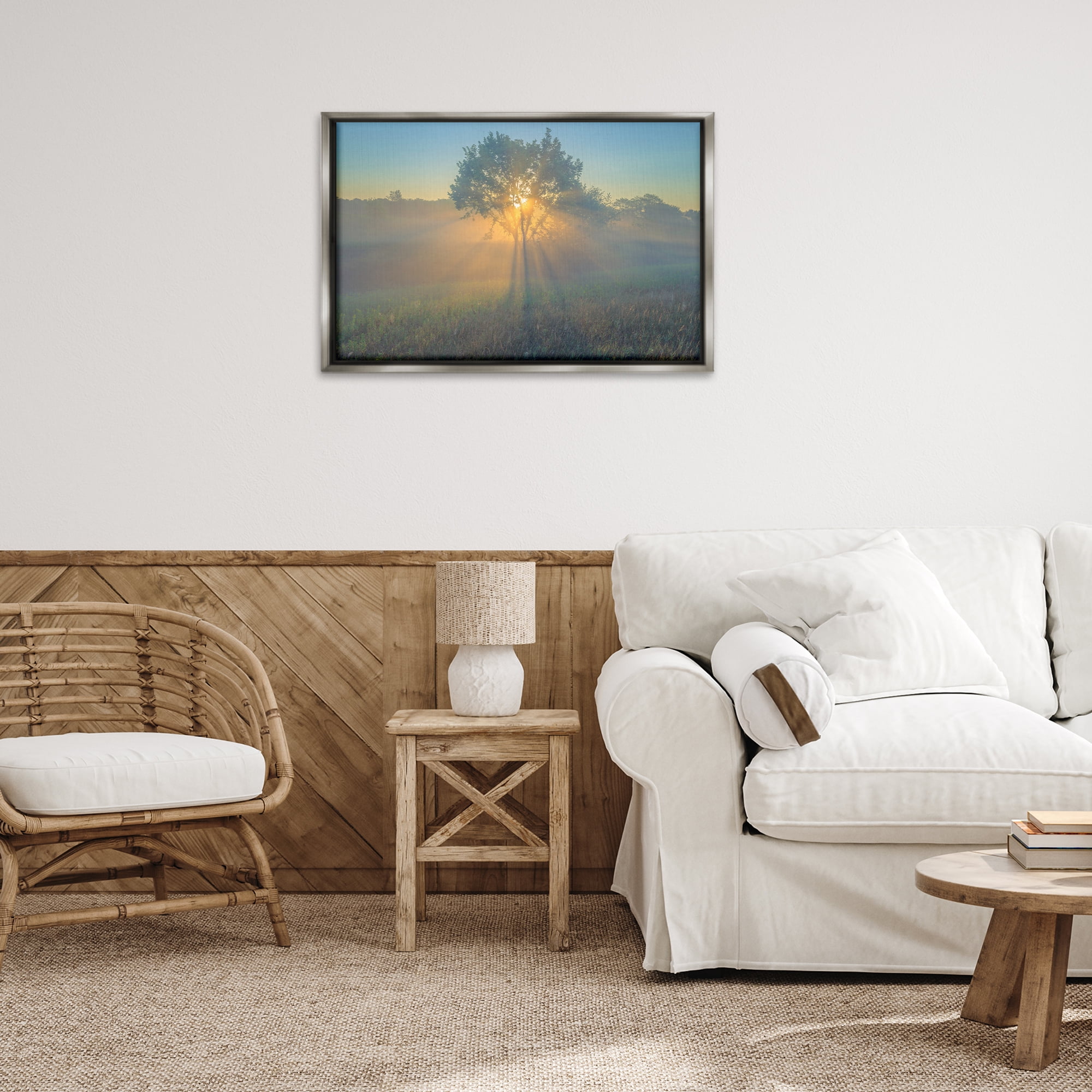 Stupell Industries Bright Sunlit Tree Landscape & Nature Photography Gray Floater Framed Canvas Art Print Wall Art, 31 x 21