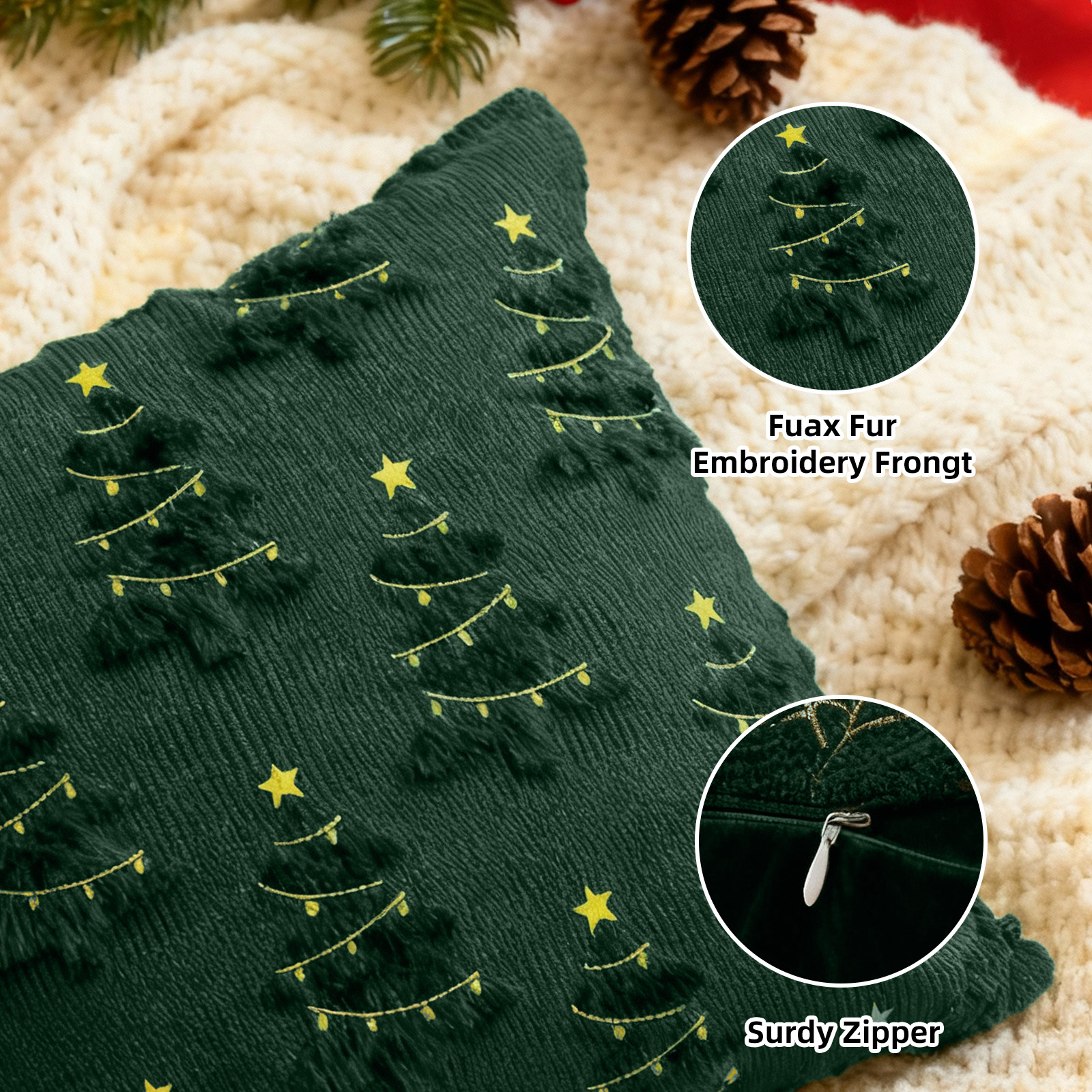 Sanmadrola Christmas Pillow Covers Soft Fluffy Pillowcases for Home Decor Winter Holiday Cushion Cases for Sofa Couch Bedroom Living Room Xmas Decoration 18x18 Green Christmas Tree