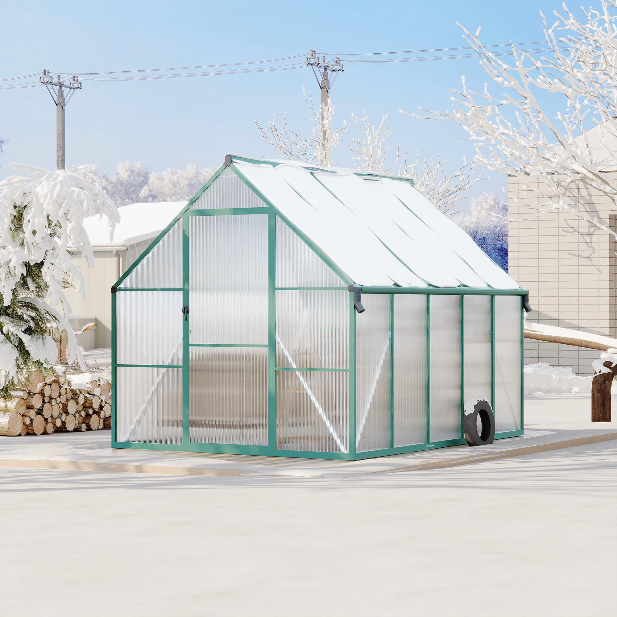 CazToi 8x10 FT Outdoor Walk-in Greenhouse for Backyard & Garden with Roof Vent Aluminum Frame & Polycarbonate Panels