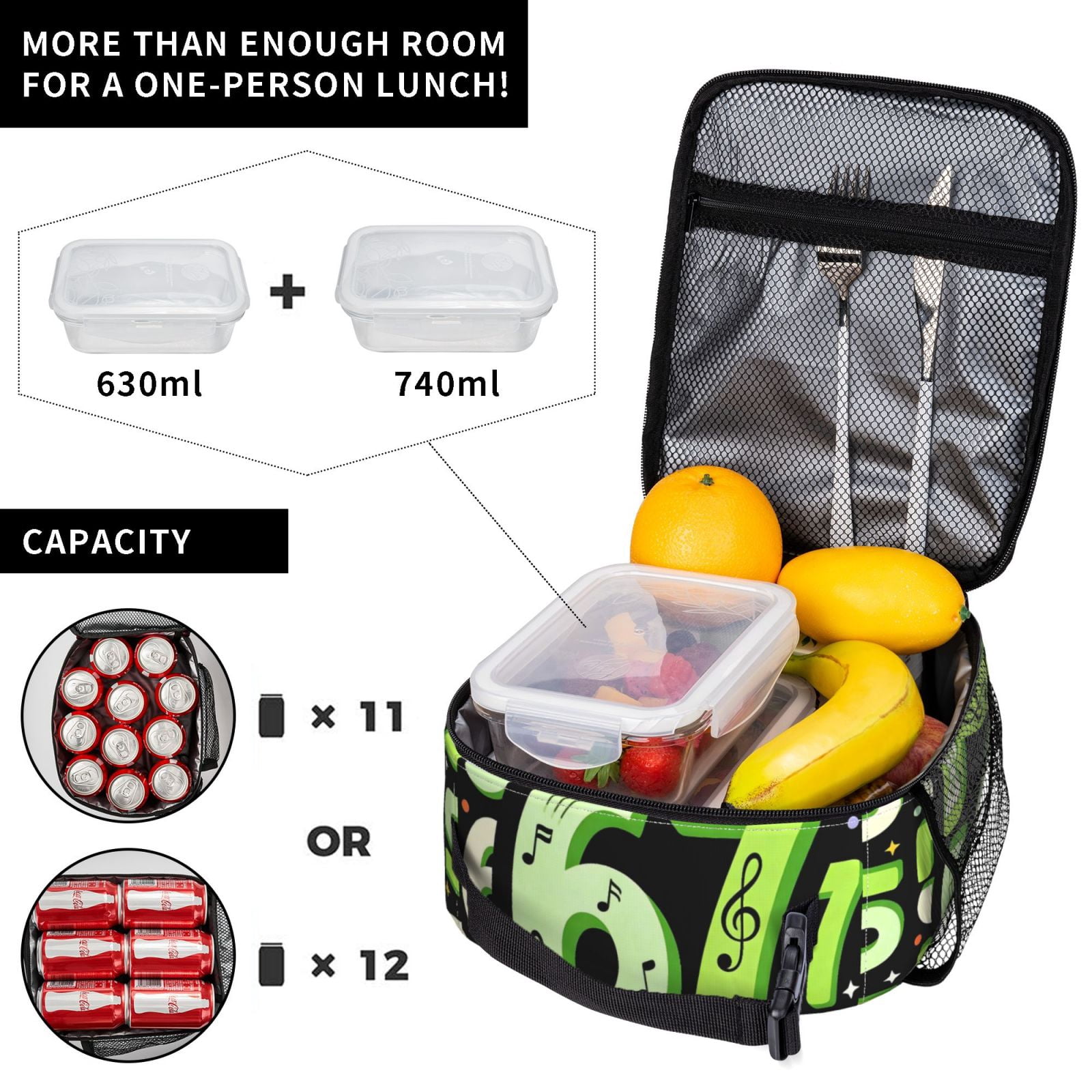 Lunch Bag For Women Men Insulated Portable Lunch Box Bento Box Office Picnic Travel Cooler Bag Number 67 Musical Note