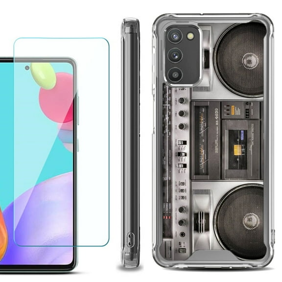 Shockproof Bumper Phone Case for Samsung Galaxy A02s, with Tempered Glass Screen Protector, by OneToughShield ® - Boombox