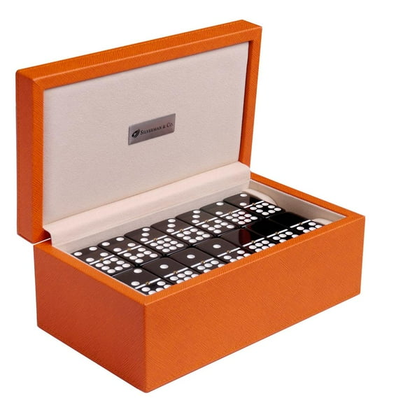 Silverman & Co. Double 9 Large Black Domino Set - Orange Case