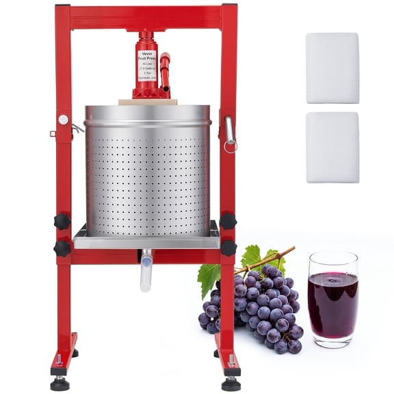 VEVOR Hydraulic Fruit Wine Press, 7.93Gal/30L, Stainless Steel Heavy Duty Manual Juice Maker, Cider Apple Grape Vegetable Crusher, Cheese/Tincture/Herbal Press, with 2 Filter Bags, for Kitchen Home