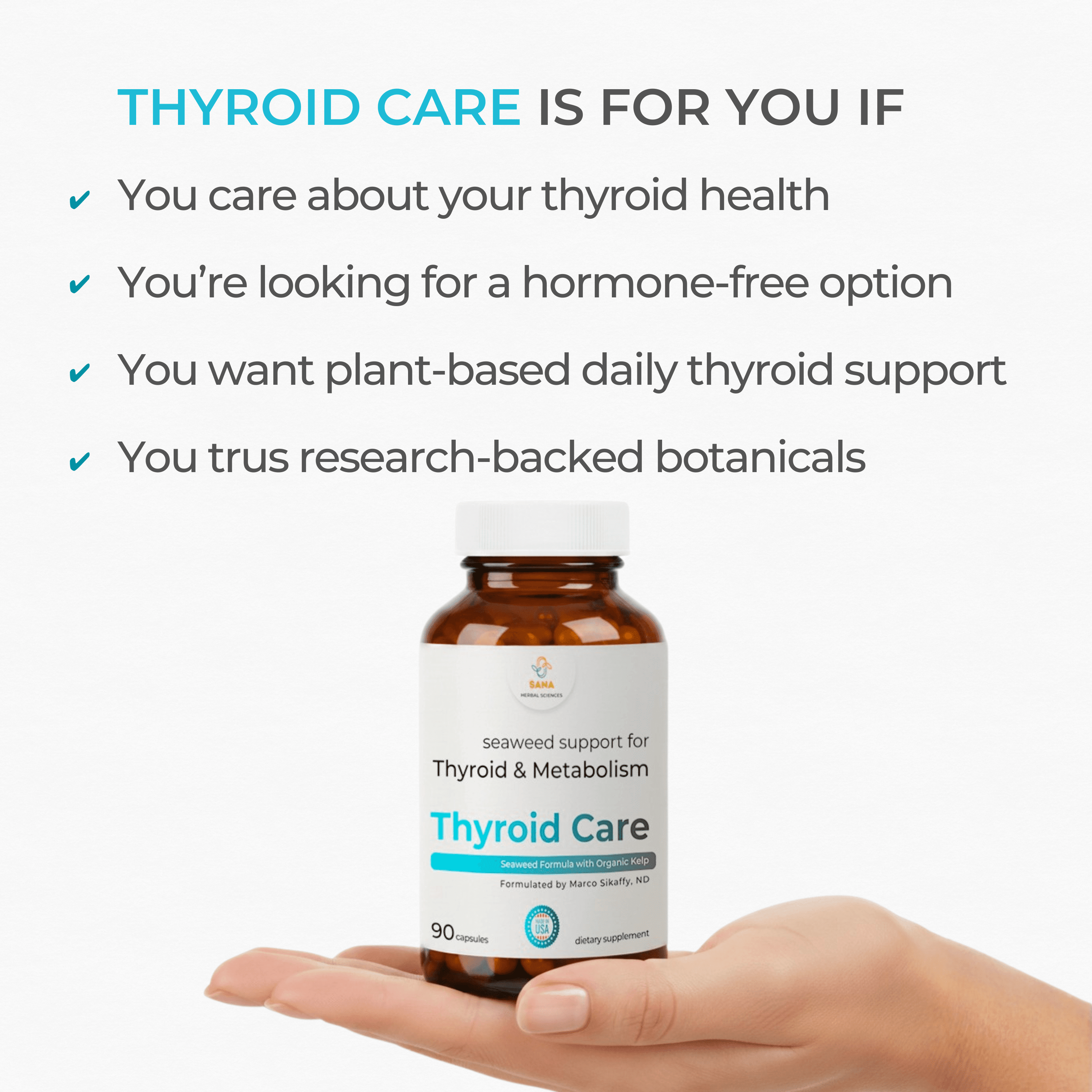 Sea Iodine Organic Kelp Supplement for Thyroid Support and Hypothyroidism | 210 mcg Seaweed Iodine Daily | for Women and Men | Hormone Balance & Metabolic Efficiency